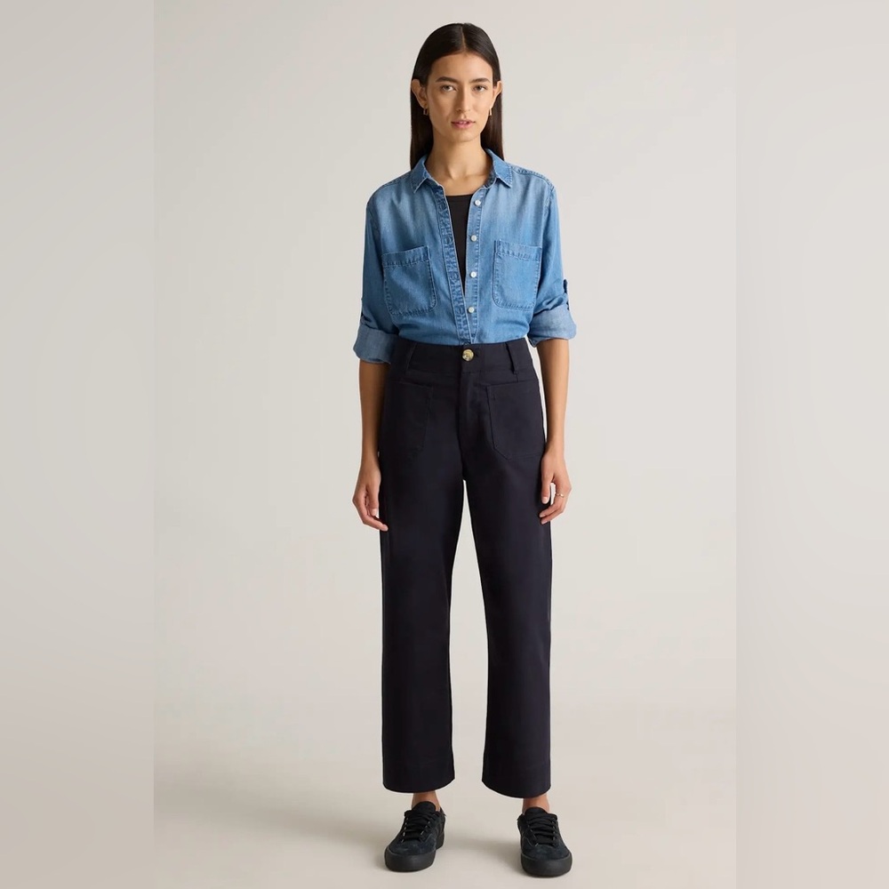 Quince Organic Stretch Cotton Chino Cropped Wide Leg Pants Sz 8 NWT